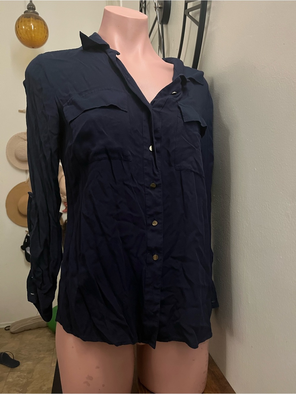 #339 Navy Button-Front Women’s Blouse
